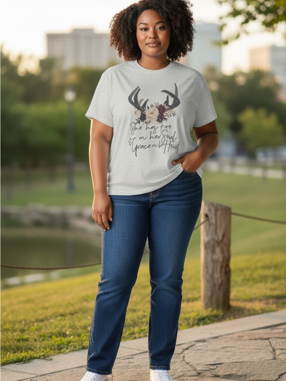 “She Has Fire in Her Soul & Grace in Her Heart” Graphic Tee Size XL